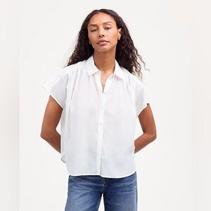 Women’s Madewell White Cap-Sleeve A-Line Top Pleated Cotton Blend Size Small